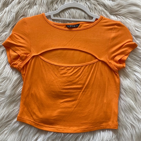 Shein Cropped Cut Out Orange Tee - Picture 1 of 4